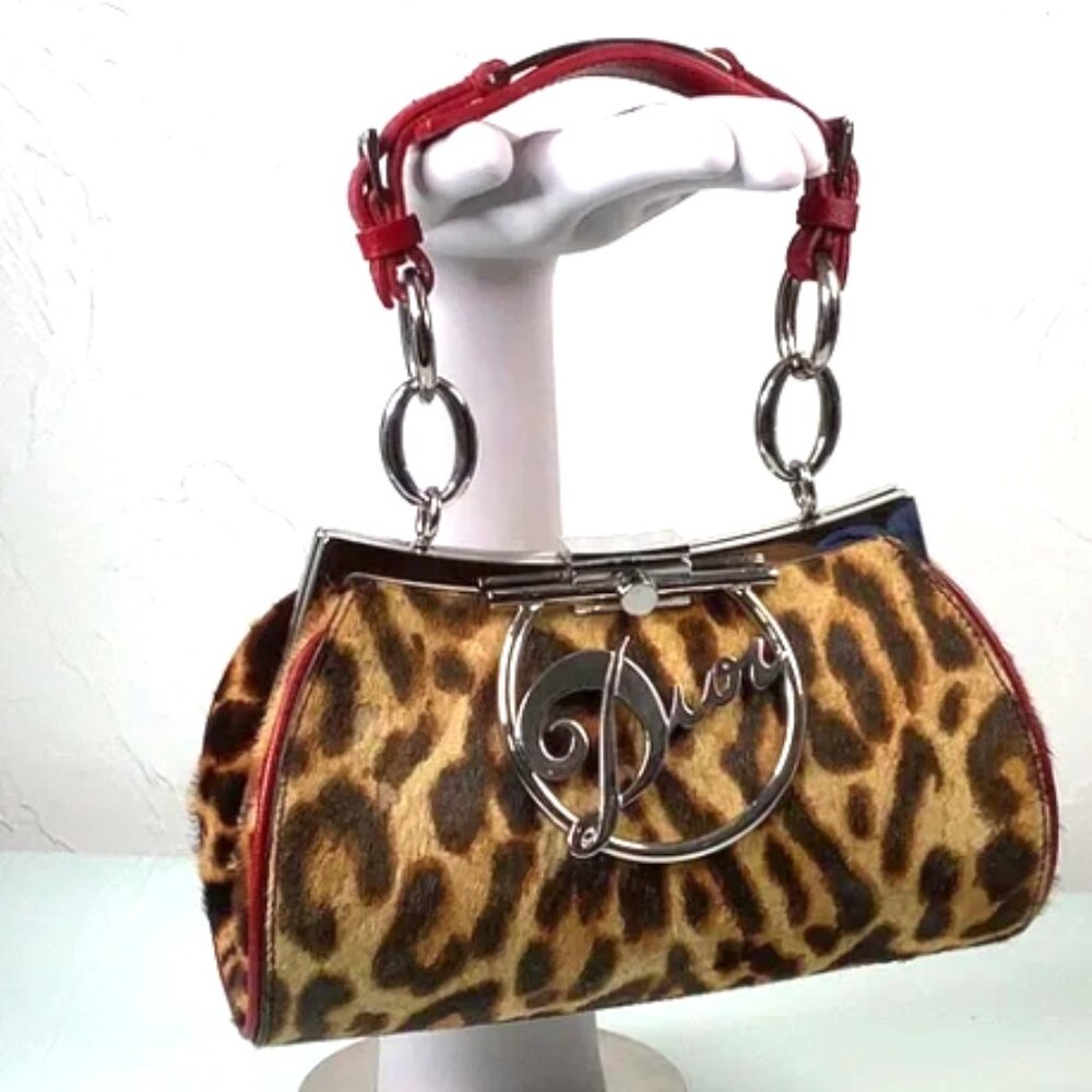 Vintage Dior Leopard Print Pony Hair Satchel Bag